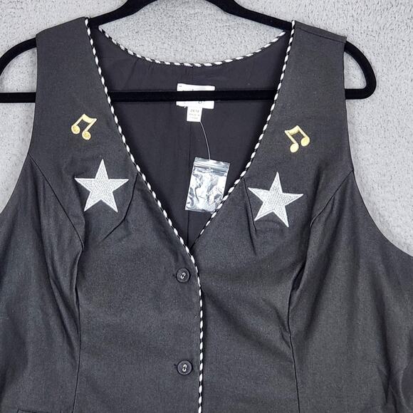 UNIQUE VINTAGE Vest Womens 2X Black Music Notes Stars Pockets V-Neck NWT - Picture 5 of 14